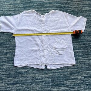 Women's White Pocket Linen Blouse - with pocket and button back.